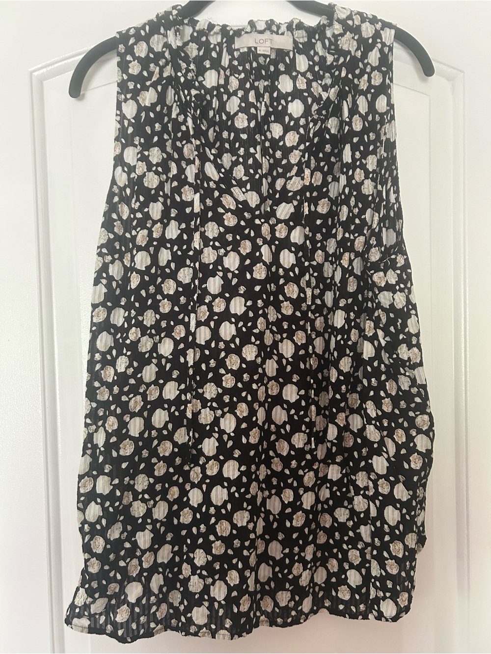 LOFT Black Sleeveless V-Neck Blouse with Cream Floral Print
